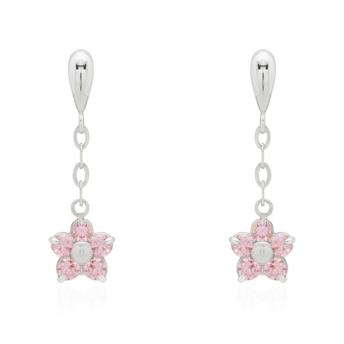 Round-Cut Pink Tourmaline Flower Screwback Earrings 14k White Gold