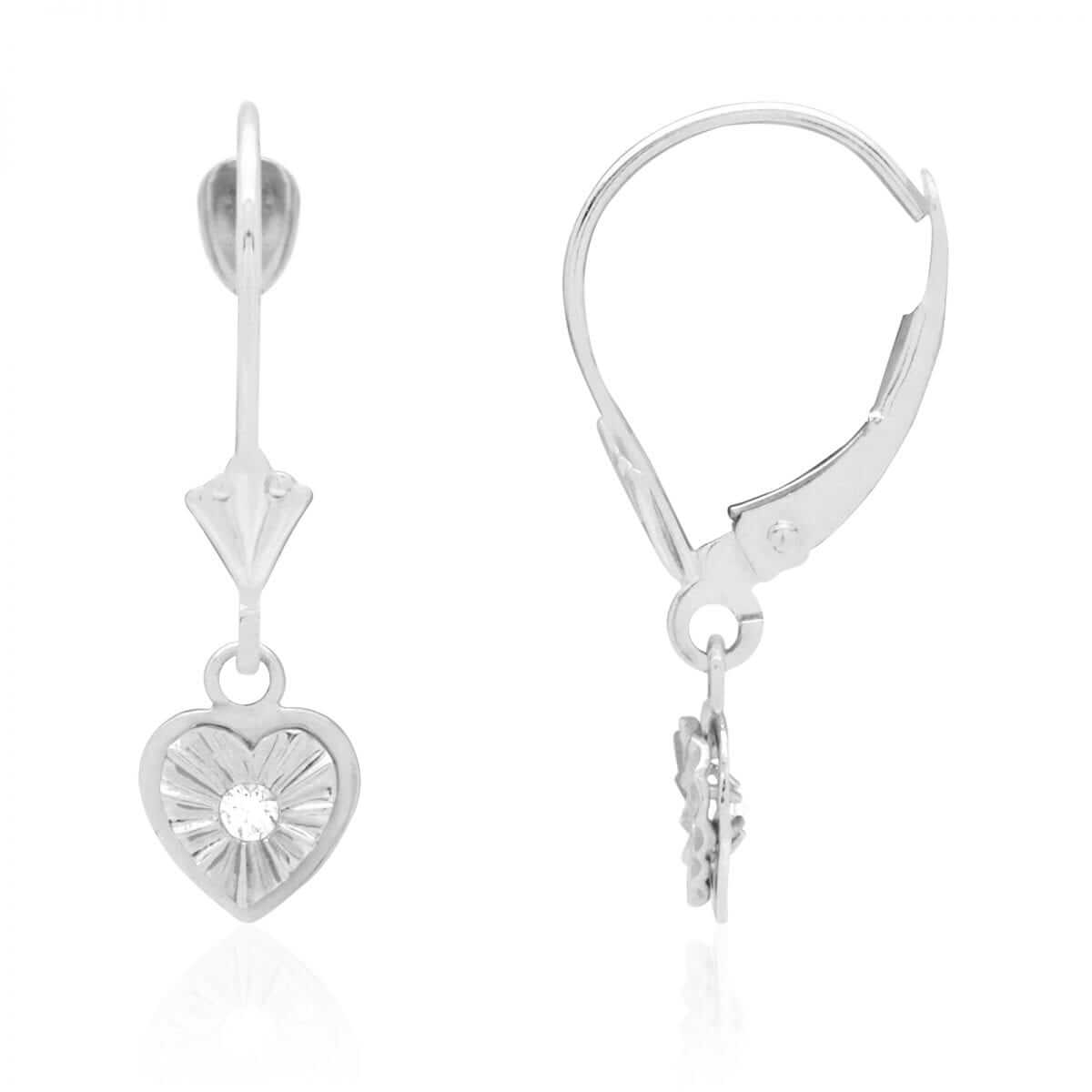 14k White & Yellow Gold Round-Cut Zircon Heart Drop Leverback Earrings