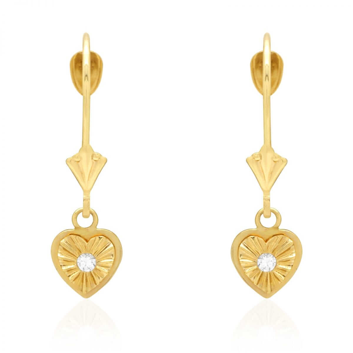 14k White & Yellow Gold Round-Cut Zircon Heart Drop Leverback Earrings
