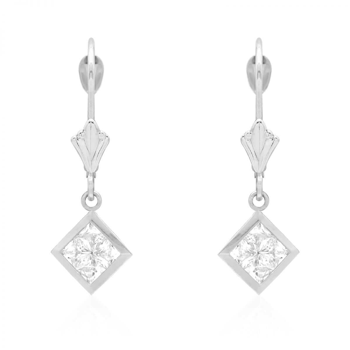 14k Yellow White Gold Square Bezel CZ Leverback Earrings