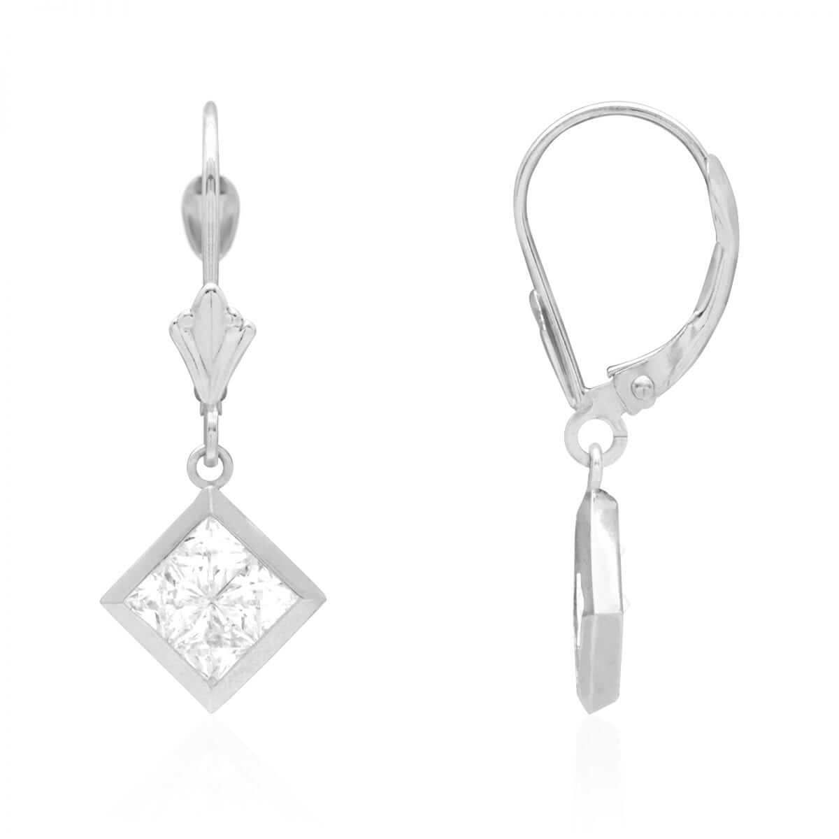 14k Yellow White Gold Square Bezel CZ Leverback Earrings