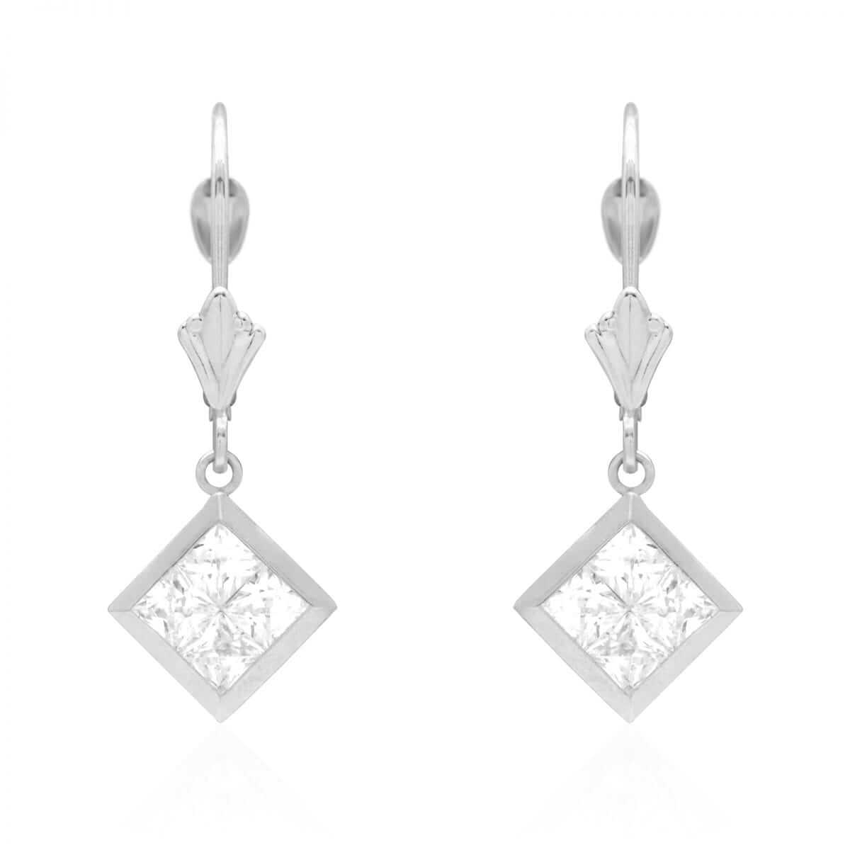 14k Yellow White Gold Square Bezel CZ Leverback Earrings