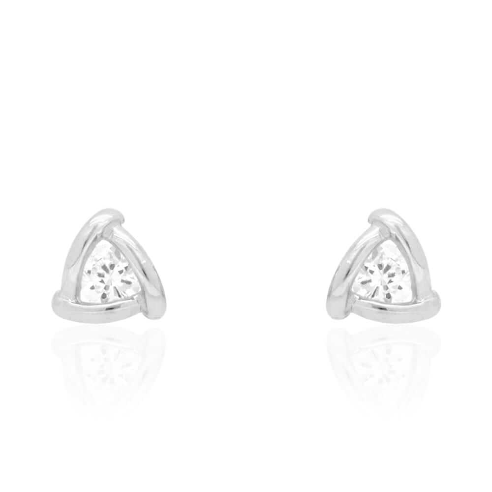 Round-Cut Zircon Triangle Screwback Stud Earrings 14k Yellow & White Gold