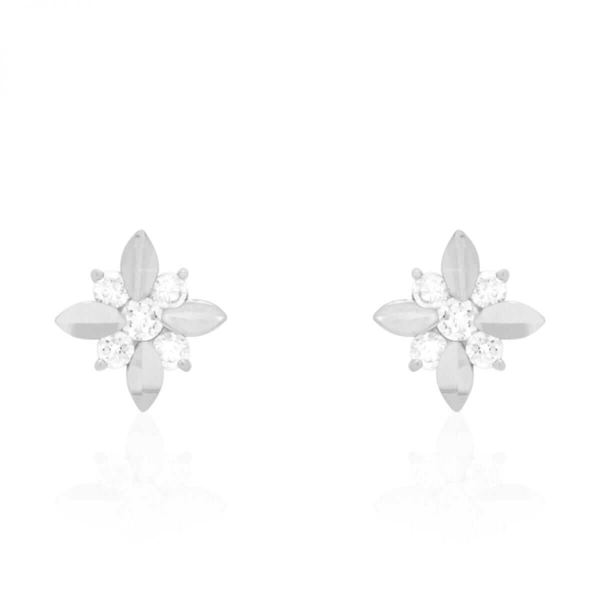 Diamond-Cut Round Zircon Flower Screwback Stud Earrings 14k Yellow & White Gold