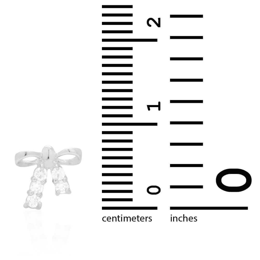 Round White Zircon Bow Tie Screwback Stud Kid Earrings 14k Yellow & White Gold