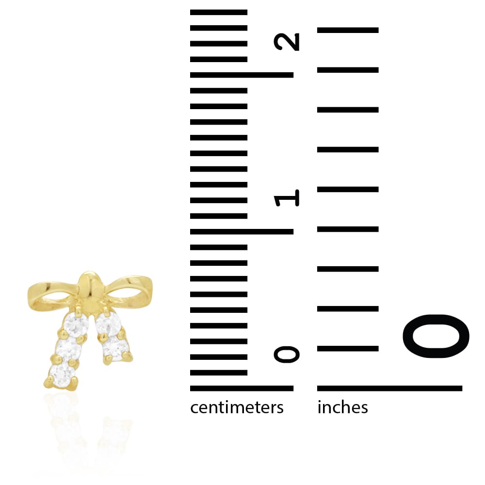Round White Zircon Bow Tie Screwback Stud Kid Earrings 14k Yellow & White Gold