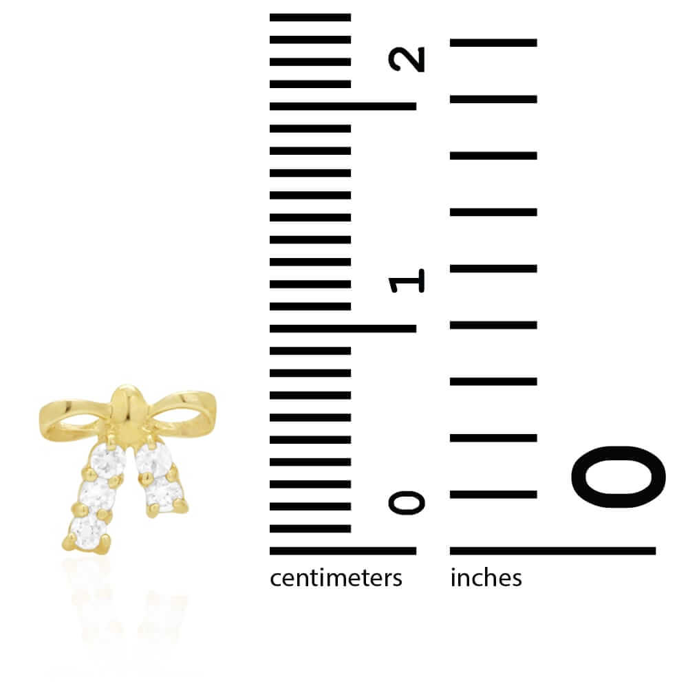 Round White Zircon Bow Tie Screwback Stud Kid Earrings 14k Yellow & White Gold