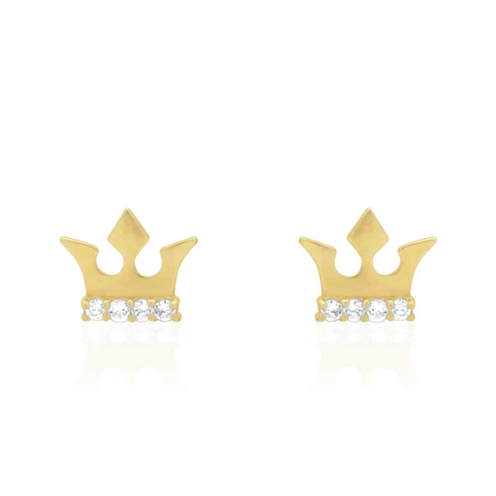 14K Gold Round-Cut CZ Crown Screwback Stud Earrings