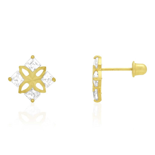 14K Yellow Gold CZ Princess-Cut Square Stud Earrings