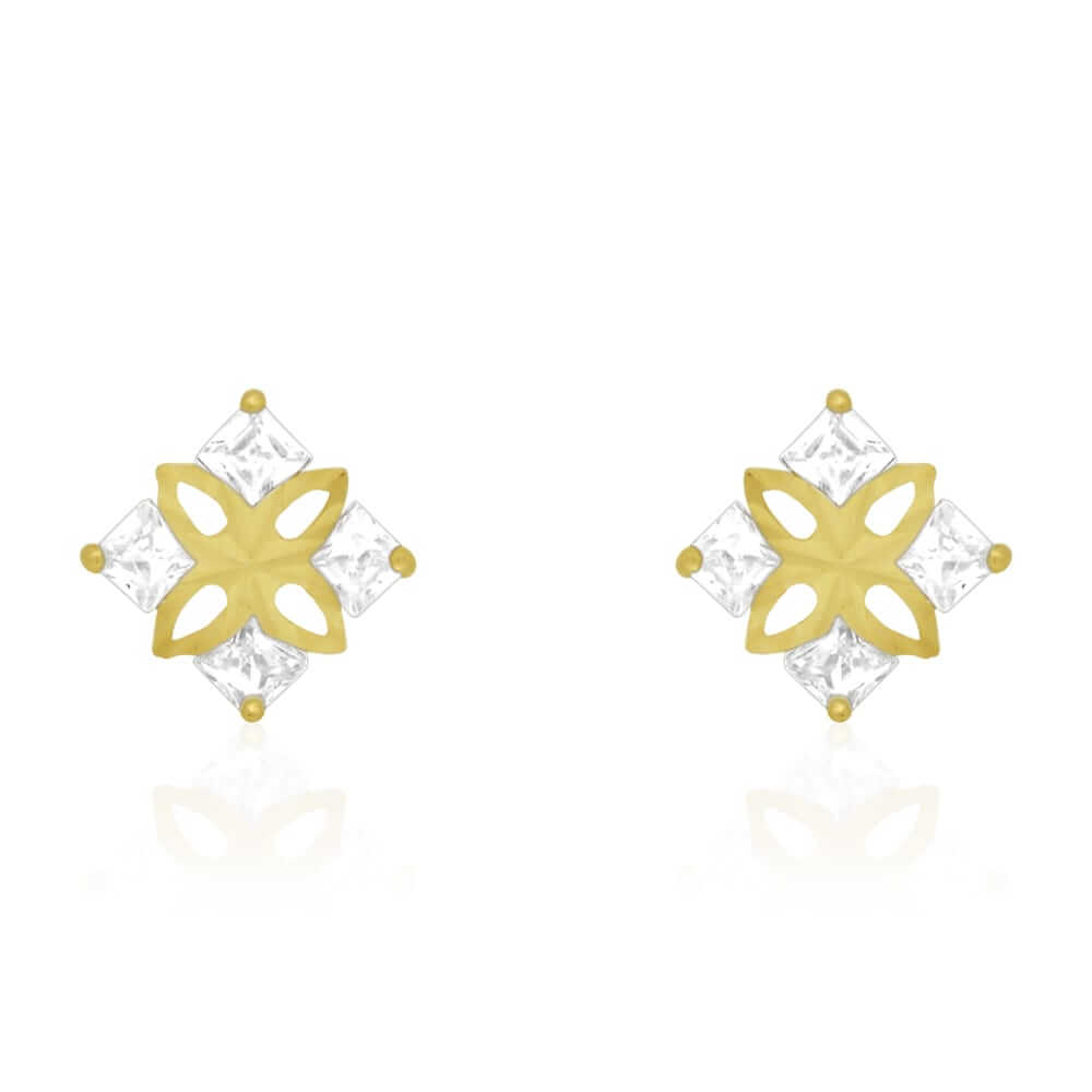 14K Yellow Gold CZ Princess-Cut Square Stud Earrings