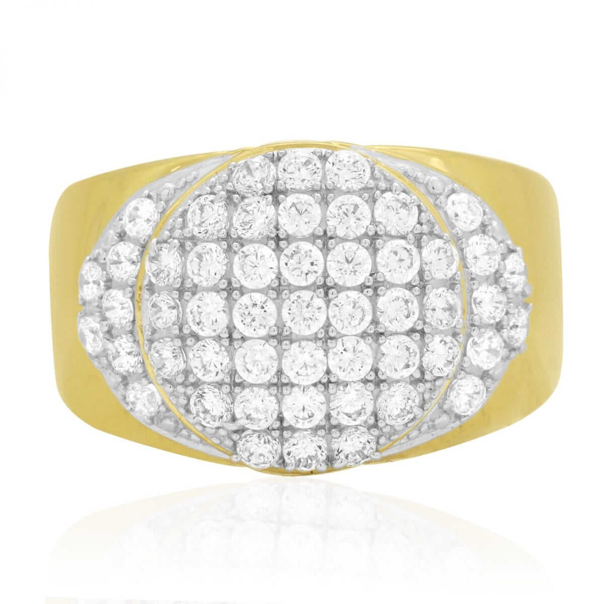 2.20Ct CZ Pave Set Round Signet Men's Ring 10k Yellow Gold