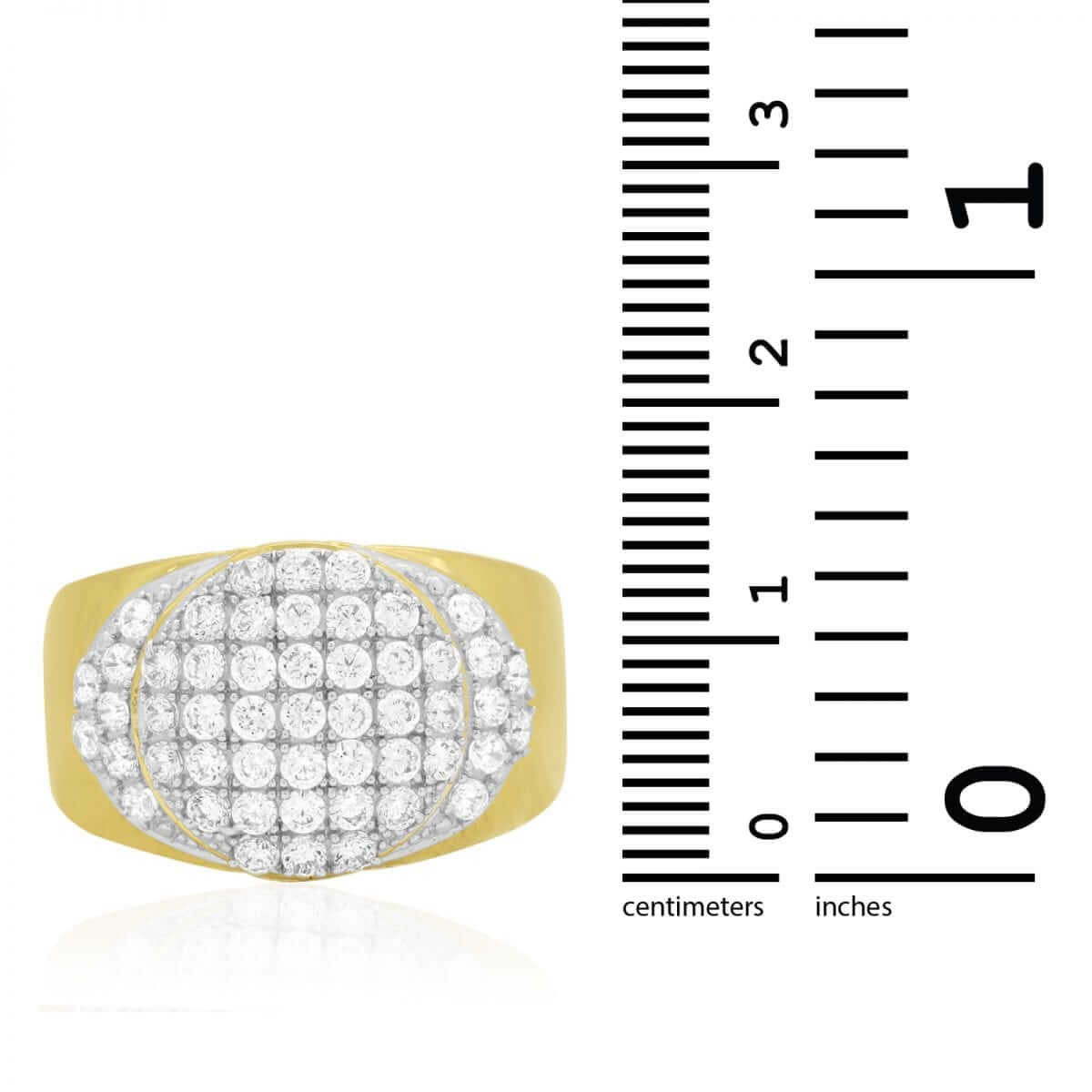 2.20Ct CZ Pave Set Round Signet Men's Ring 10k Yellow Gold