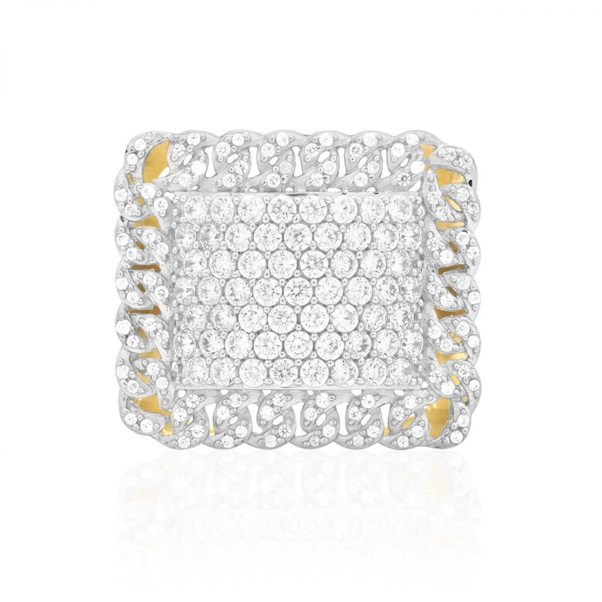 CZ Pave Set 10k Yellow Gold Cuban Halo Signet Men's Ring