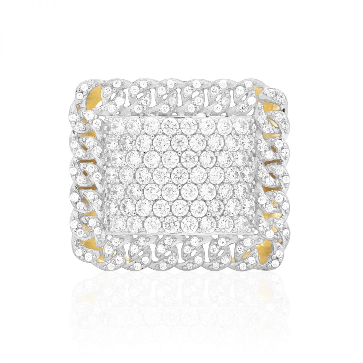 14k Gold Yellow CZ Pave Set Cuban Halo Signet Men's Ring