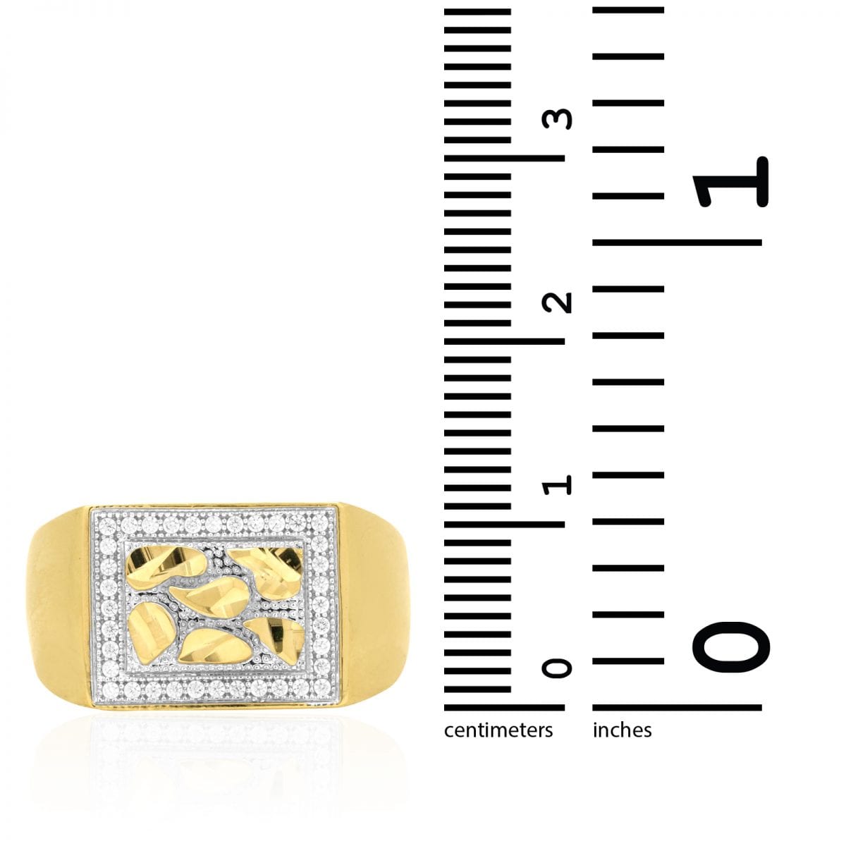 14k Yellow Gold CZ-Cut Nugget Men's Signet Ring Sizes 8-12