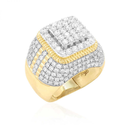 Simulated White Diamond Pave Set 10k Yellow Gold Men's Signet Ring Size 10