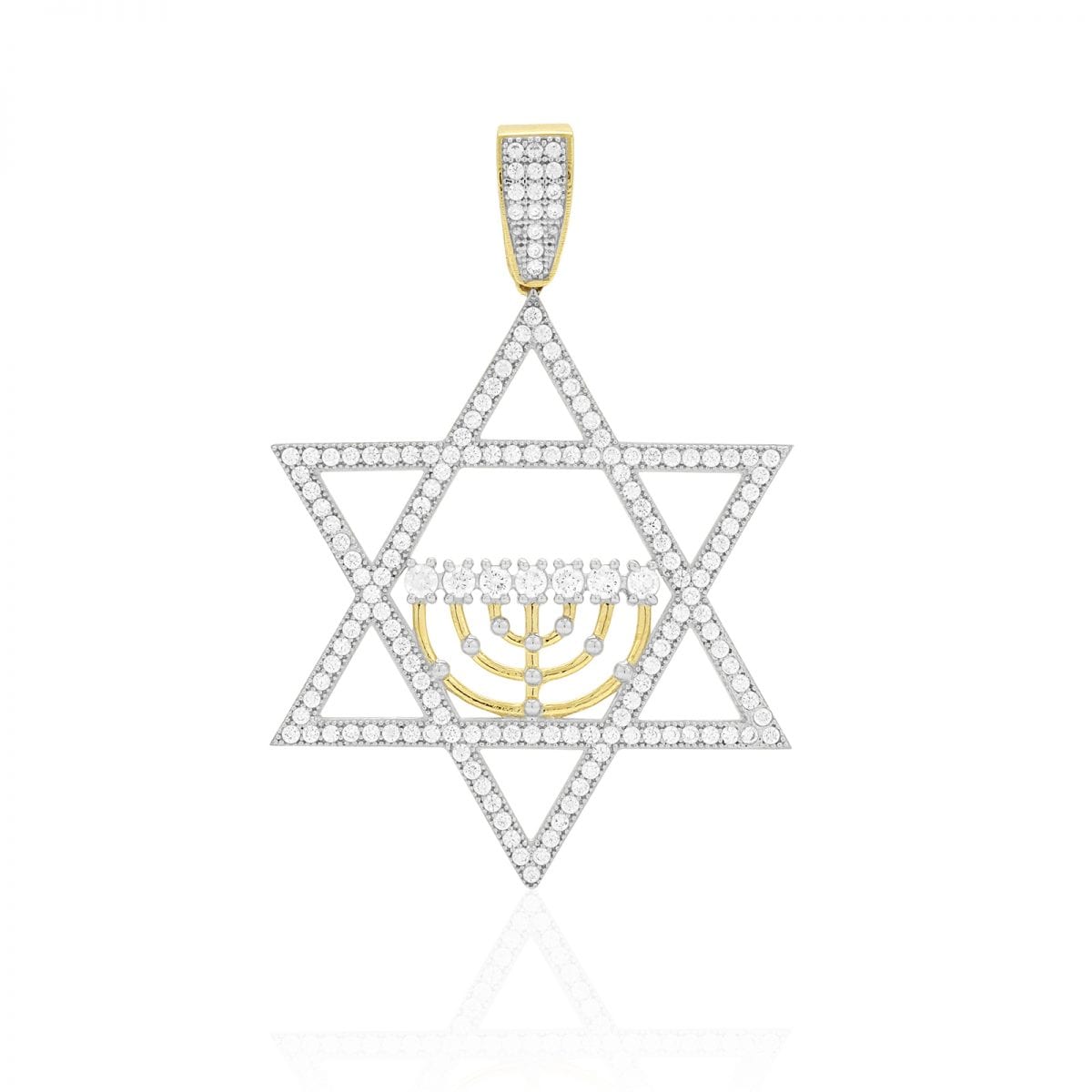 10k Yellow Gold 5Ct Created Diamond Star Of David Menorah Religious Pendant