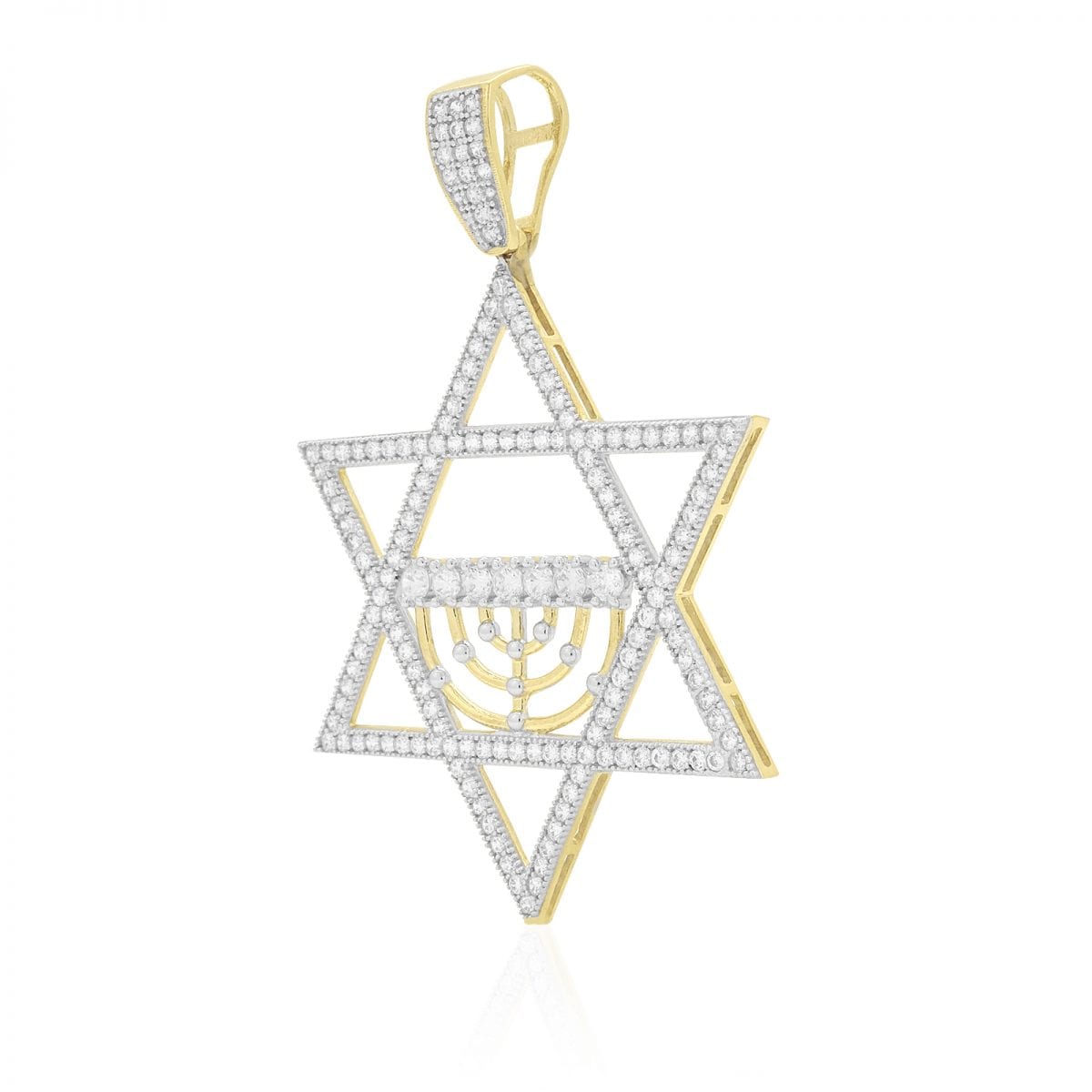 10k Yellow Gold 5Ct Created Diamond Star Of David Menorah Religious Pendant