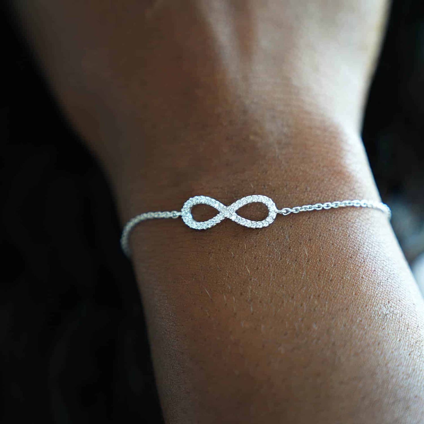 Sterling Silver Cubic Zirconia Infinity Charm Adjustable Bolo Slider Bracelet