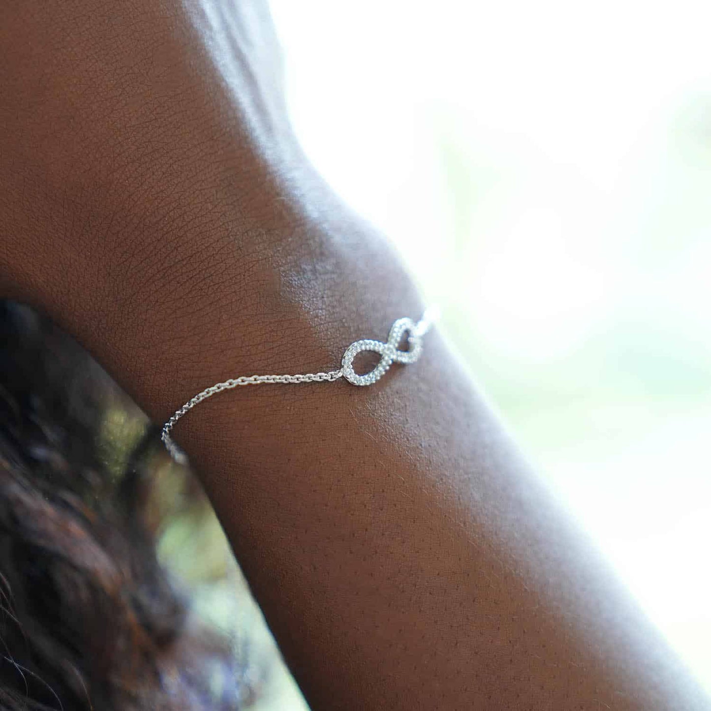 Sterling Silver Cubic Zirconia Infinity Charm Adjustable Bolo Slider Bracelet