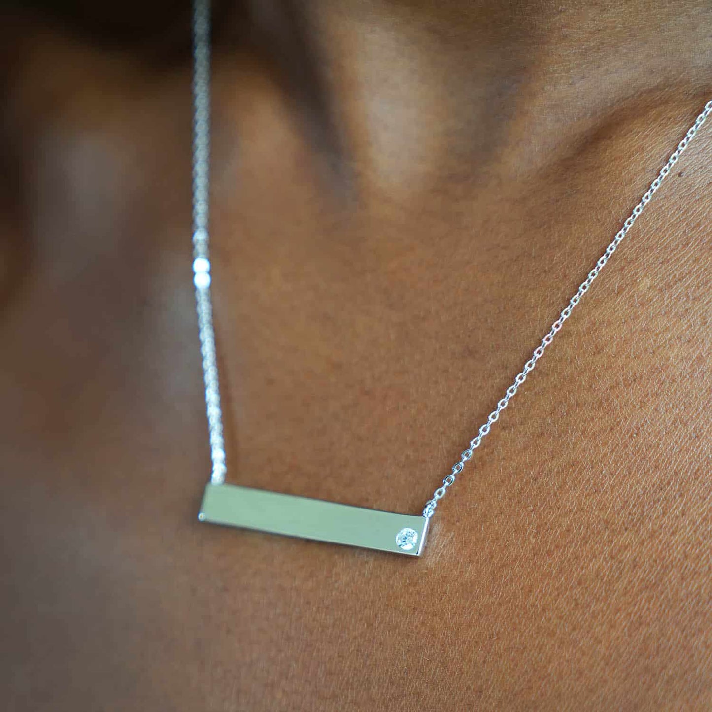Engravable ID Bar Name Plate Necklace 925 Sterling Silver Adjustable 16"-18"
