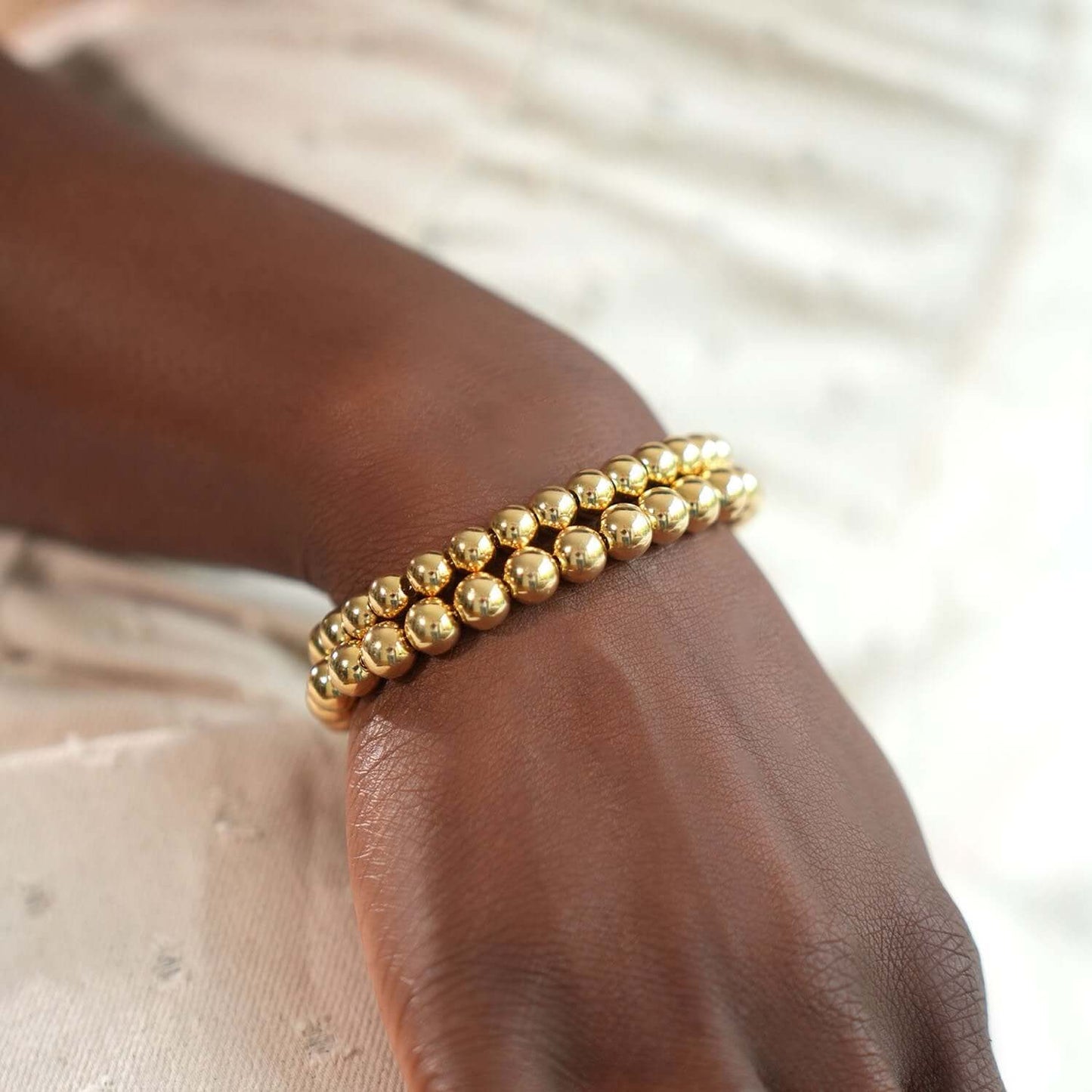 18K Gold Over Sterling Silver 7mm Solid Beaded Graduated Ball Bracelet 7"