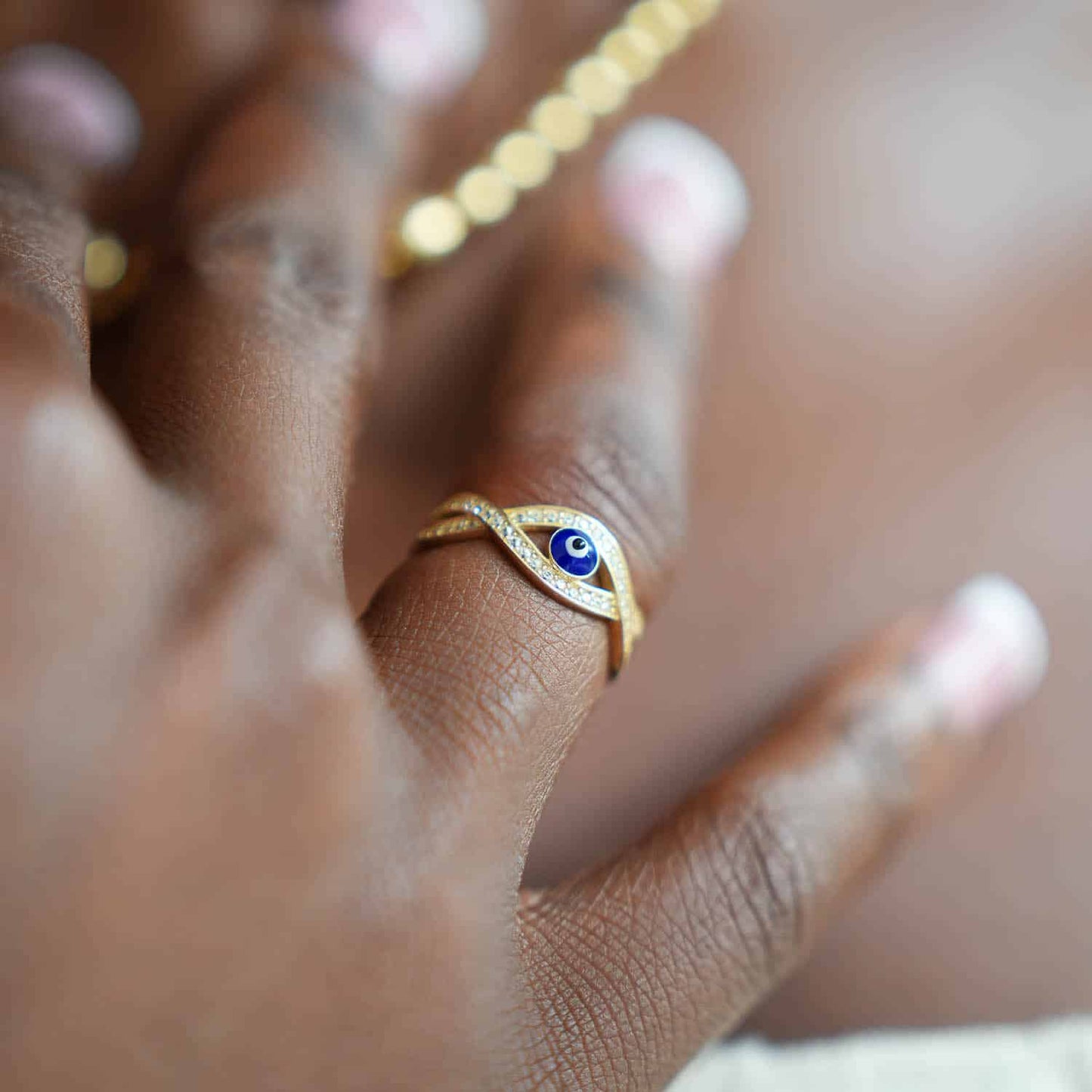 14K Gold Yellow CZ Evil Eye Infinity Ring