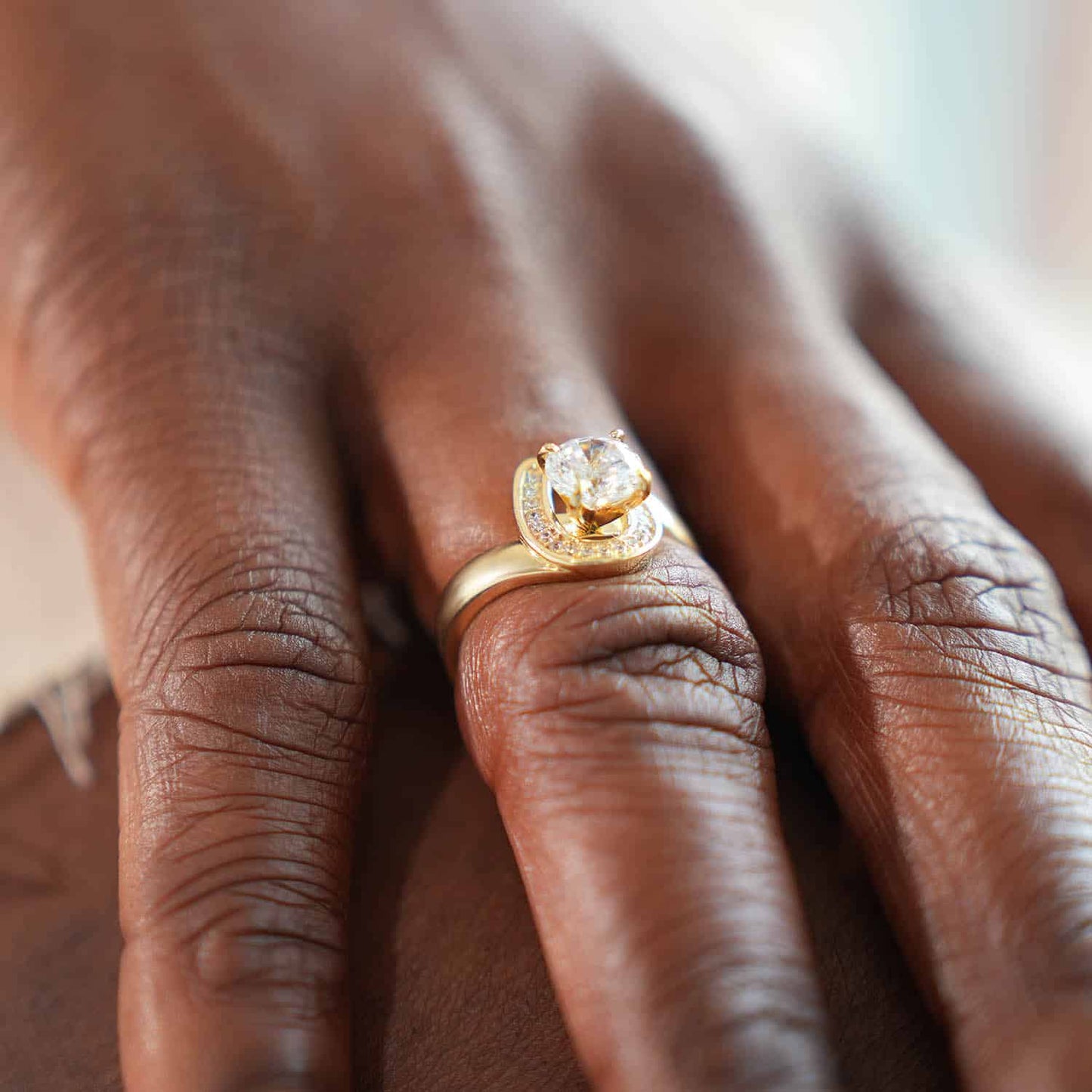 1.70CTW CZ 14K Gold Yellow Horseshoe Engagement Ring