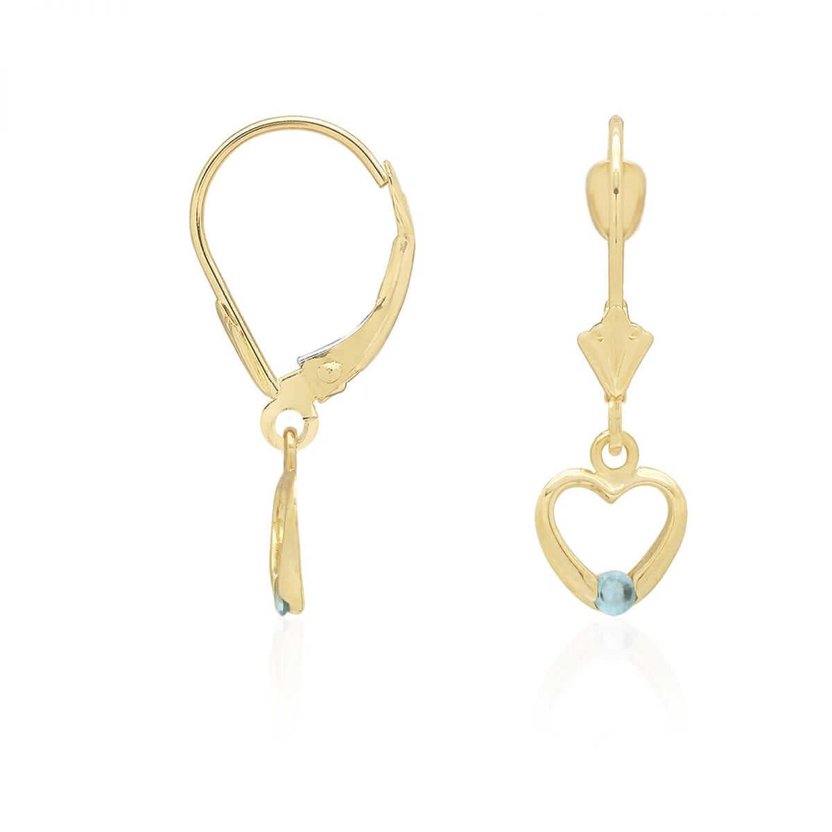 14K Gold Birthstone Open Heart Drop Leverback Earrings