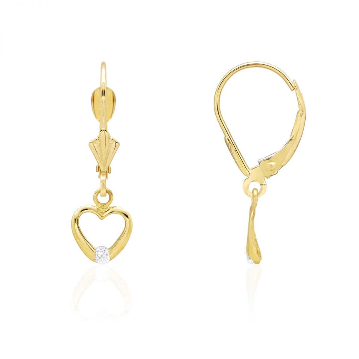14K Gold Birthstone Open Heart Drop Leverback Earrings