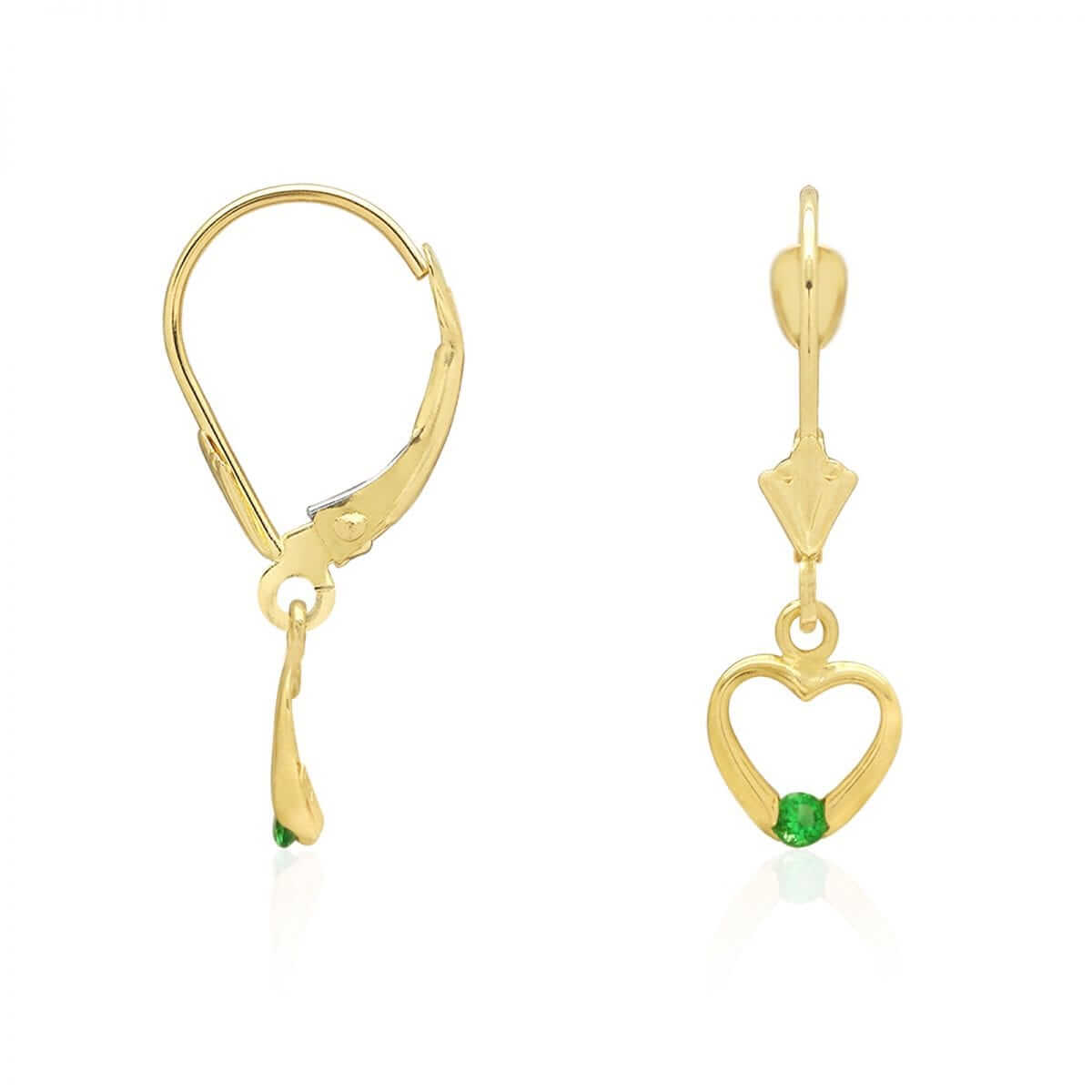 14K Gold Birthstone Open Heart Drop Leverback Earrings