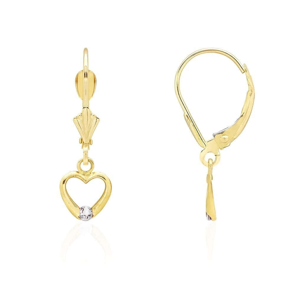 14K Gold Birthstone Open Heart Drop Leverback Earrings