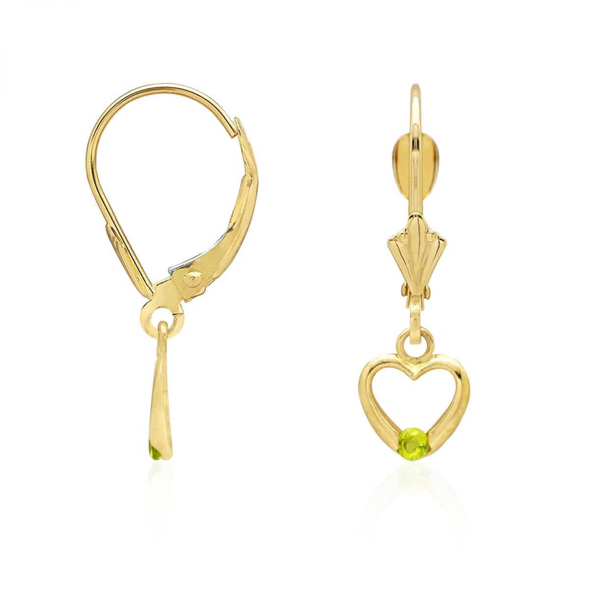 14K Gold Birthstone Open Heart Drop Leverback Earrings