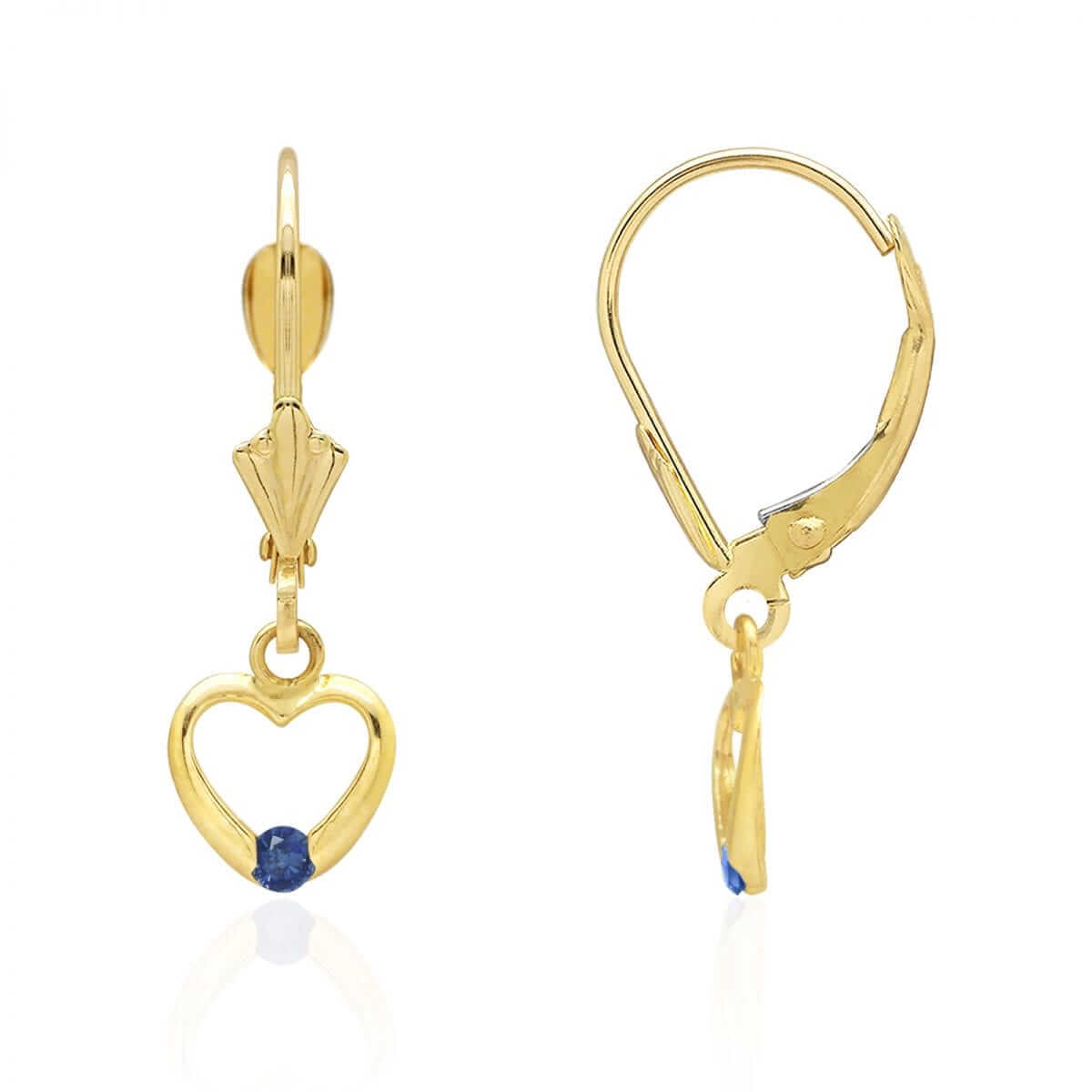 14K Gold Birthstone Open Heart Drop Leverback Earrings
