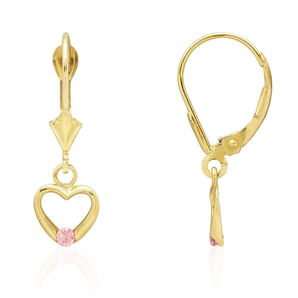 14K Gold Birthstone Open Heart Drop Leverback Earrings