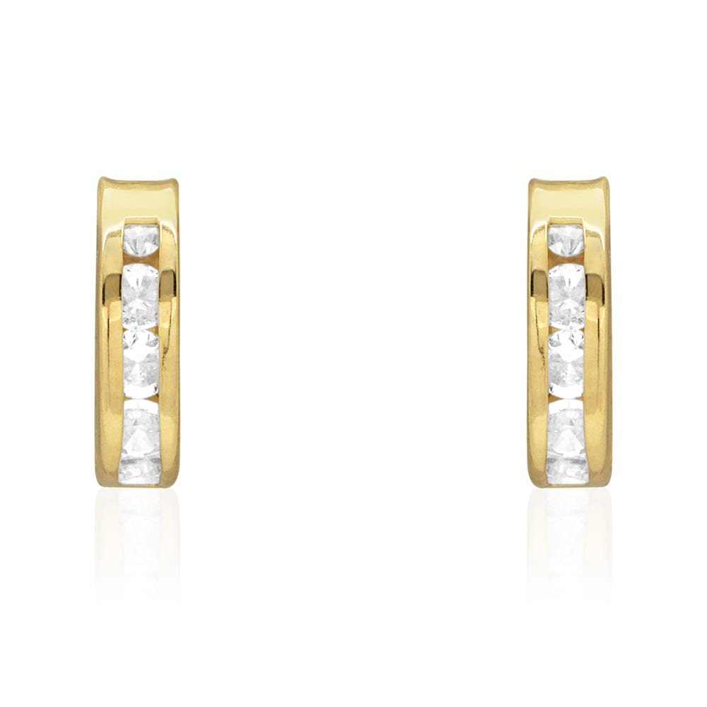 White Created Diamond Cut 10k Yellow Gold Round Huggie Hoop Earrings 10mm