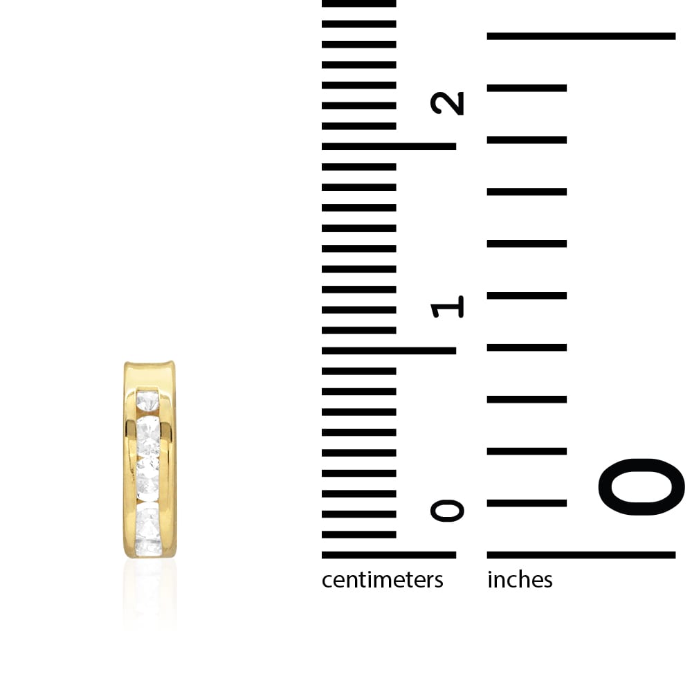 White Created Diamond Cut 10k Yellow Gold Round Huggie Hoop Earrings 10mm