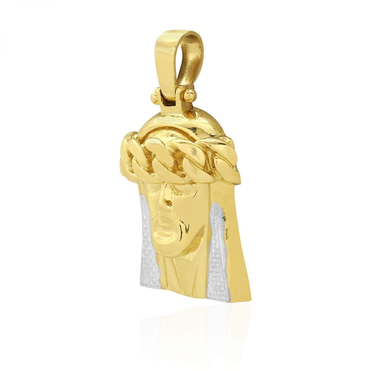 10k Yellow White Gold Textured Jesus Face Head Pendant 1.4"-1.8"