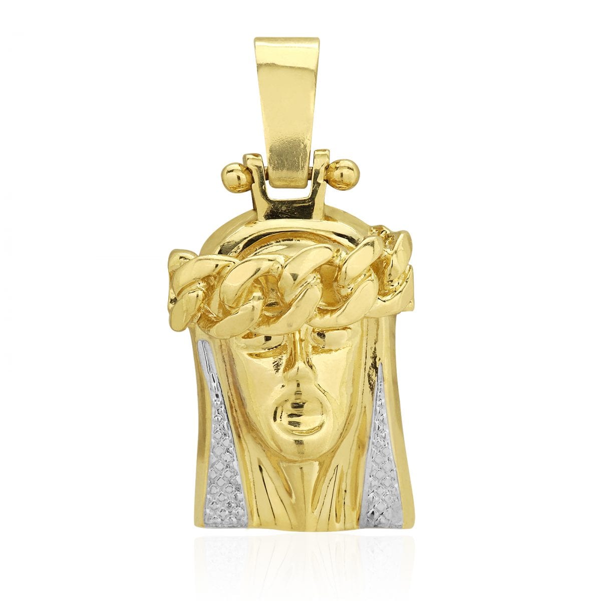 10k Yellow White Gold Textured Jesus Face Head Pendant 1.4"-1.8"