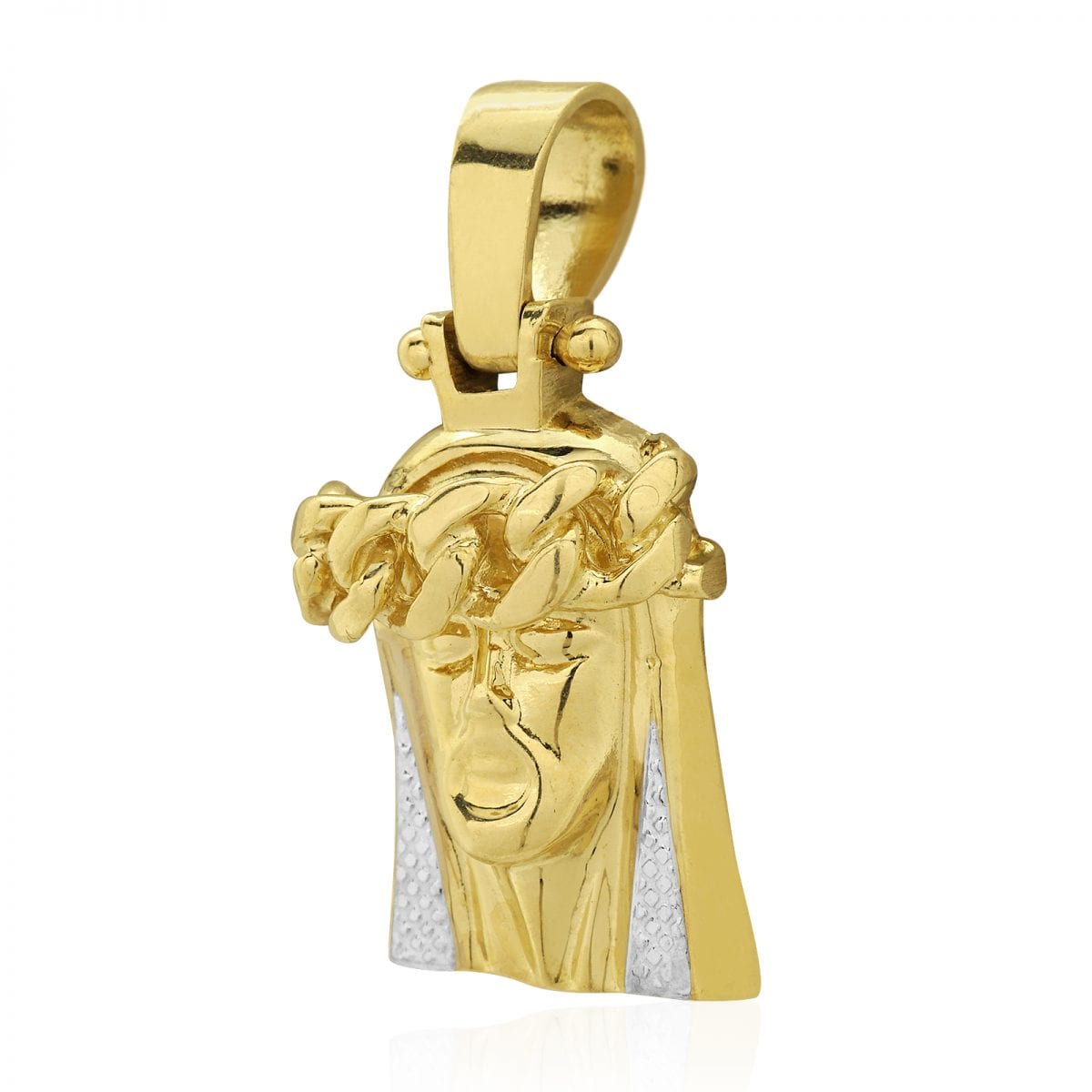10k Yellow White Gold Textured Jesus Face Head Pendant 1.4"-1.8"