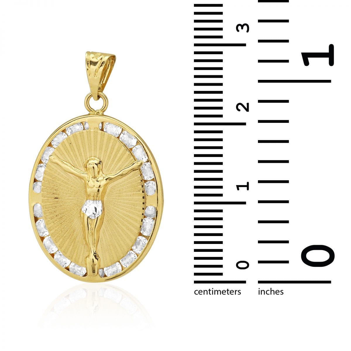 10k Yellow Gold CZ Jesus Laser Oval Medallion Pendant 1.18"