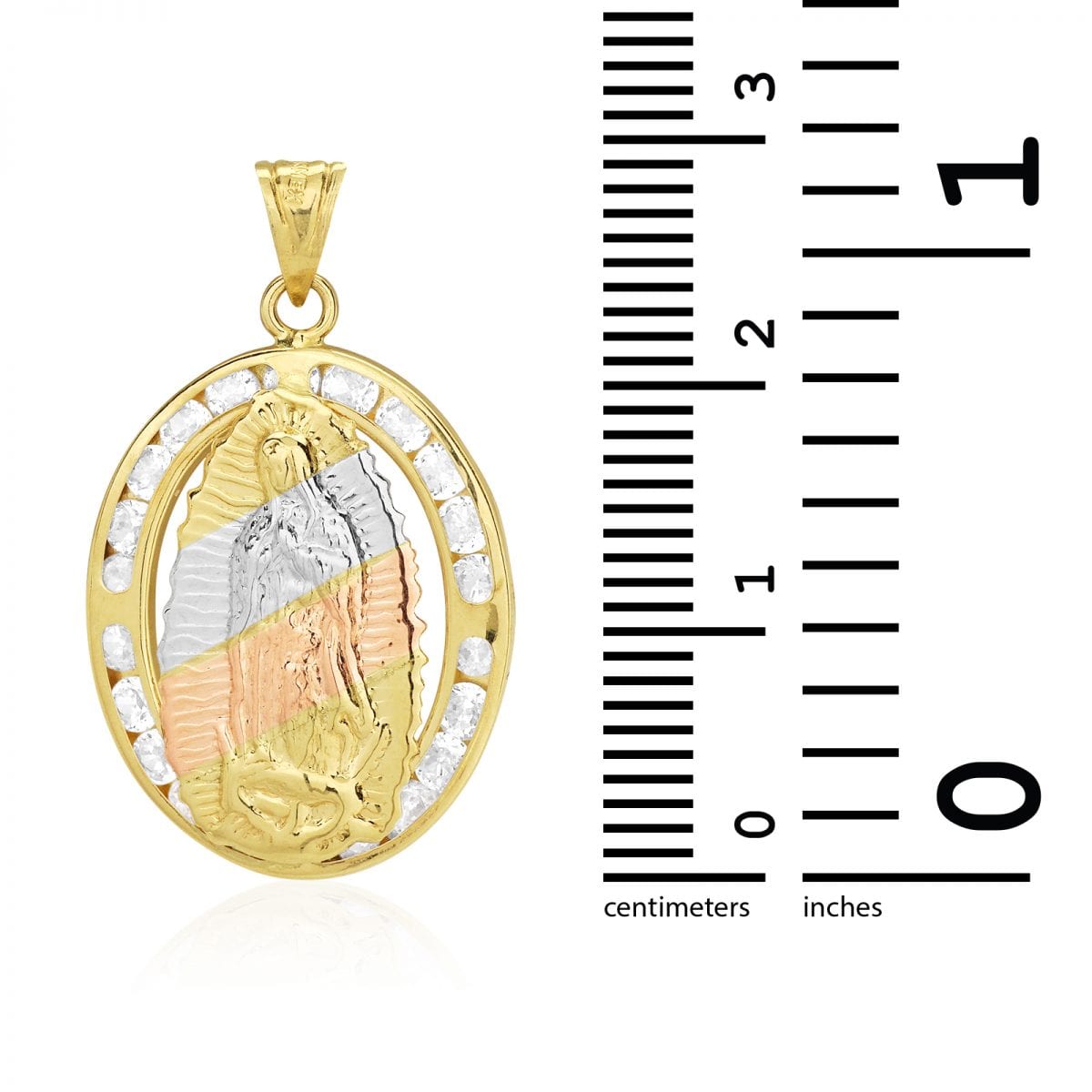 10k Yellow Gold CZ Virgin Guadalupe Oval Medallion Pendant 1.1"