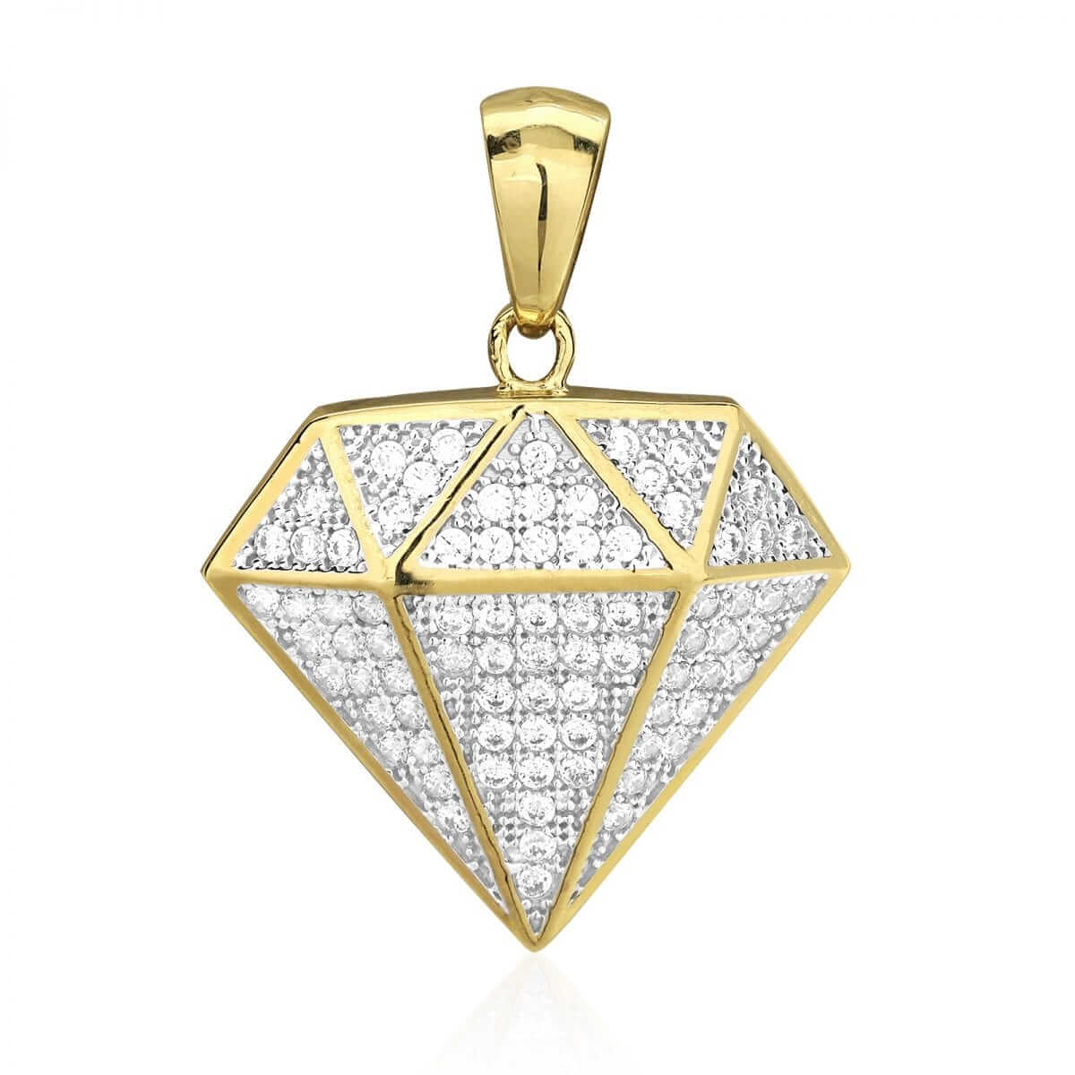 10k Solid Yellow Gold 1Ct Brilliant-Cut CZ Shaped Pendant 1.1"