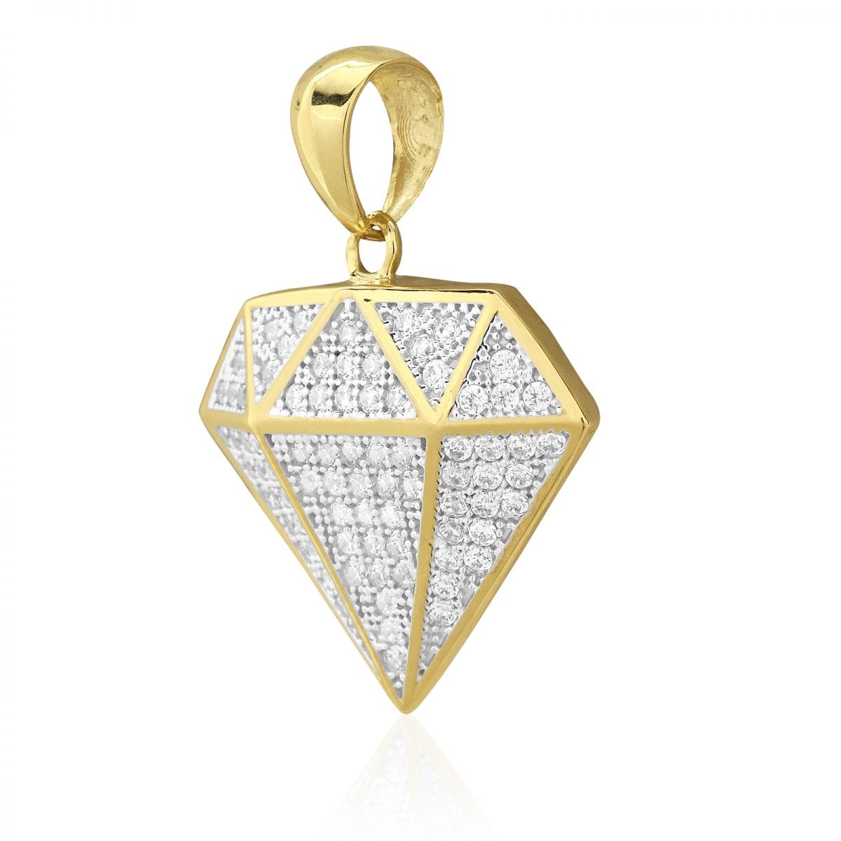 10k Solid Yellow Gold 1Ct Brilliant Cut Created Diamond Shaped Pendant 1.1"