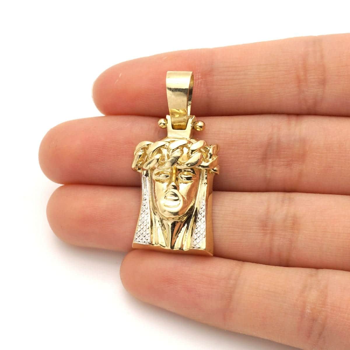 10k Yellow White Gold Textured Jesus Face Head Pendant 1.4"-1.8"