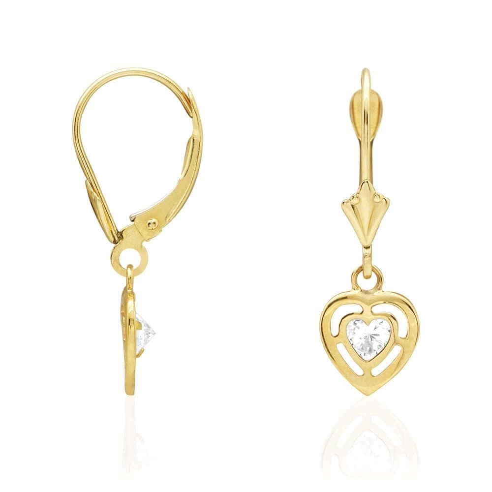 14k Yellow Gold Bezel Set Shaped Birthstone Drop Leverback Earrings