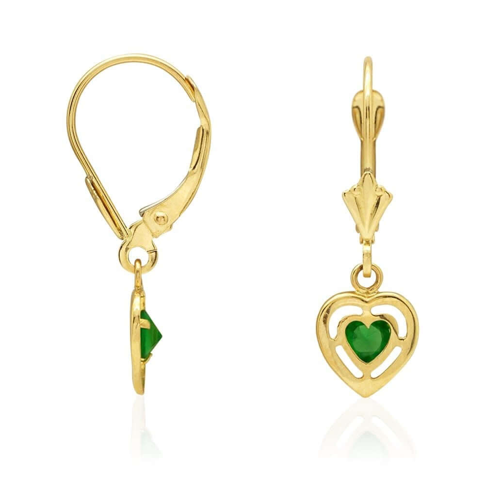 14k Yellow Gold Bezel Set Shaped Birthstone Drop Leverback Earrings