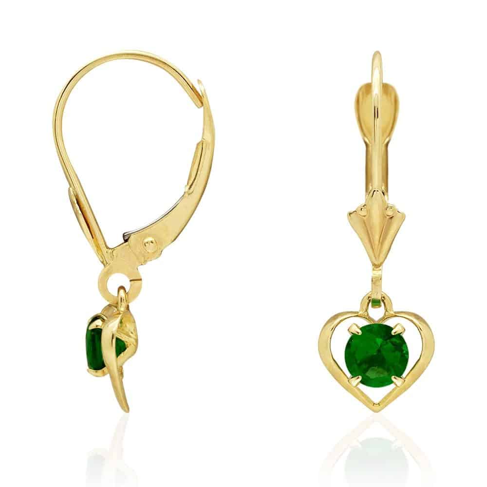 14K Yellow Gold Open Heart Solitaire Birthstone Drop Leverback Earrings