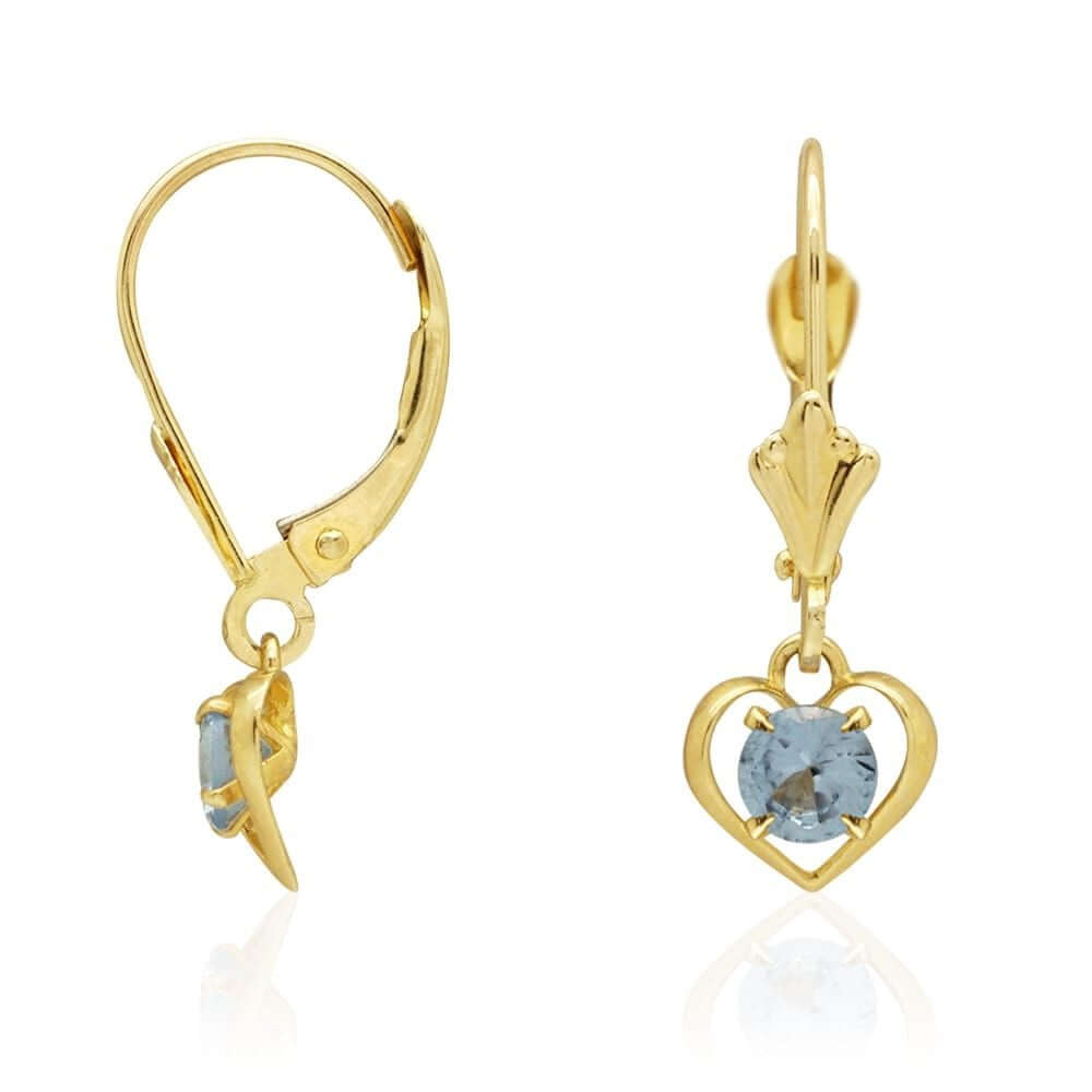 14K Yellow Gold Open Heart Solitaire Birthstone Drop Leverback Earrings