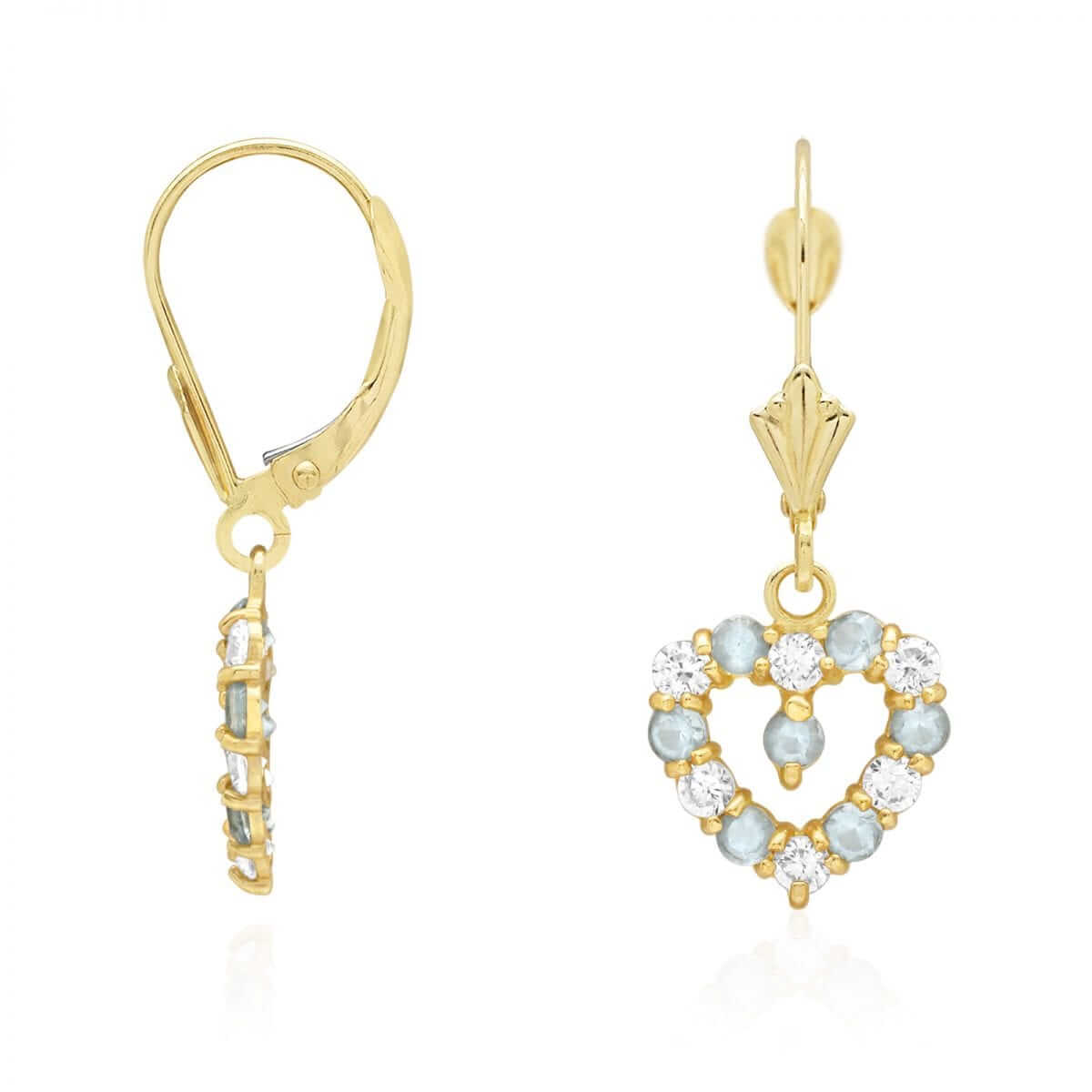 14k Yellow Gold Birthstone CZ Heart Leverback Earrings
